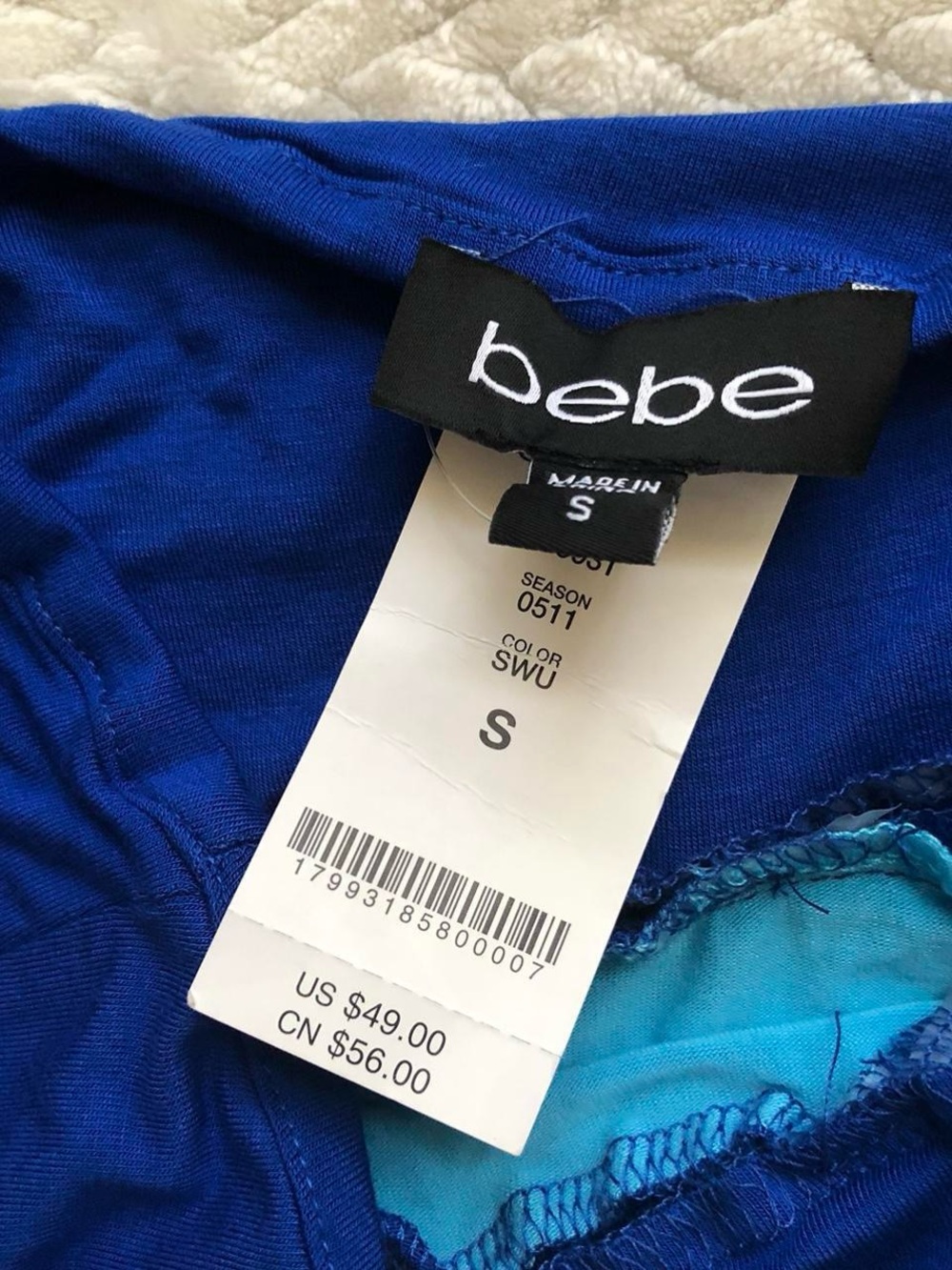 bebe Two-Tone Blue & Aqua Strapless Ruched tube top - Picture 6 of 6